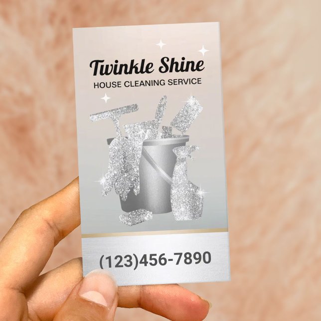 House Cleaning Service Modern Silver Housekeeping Business Card (Creator Uploaded)