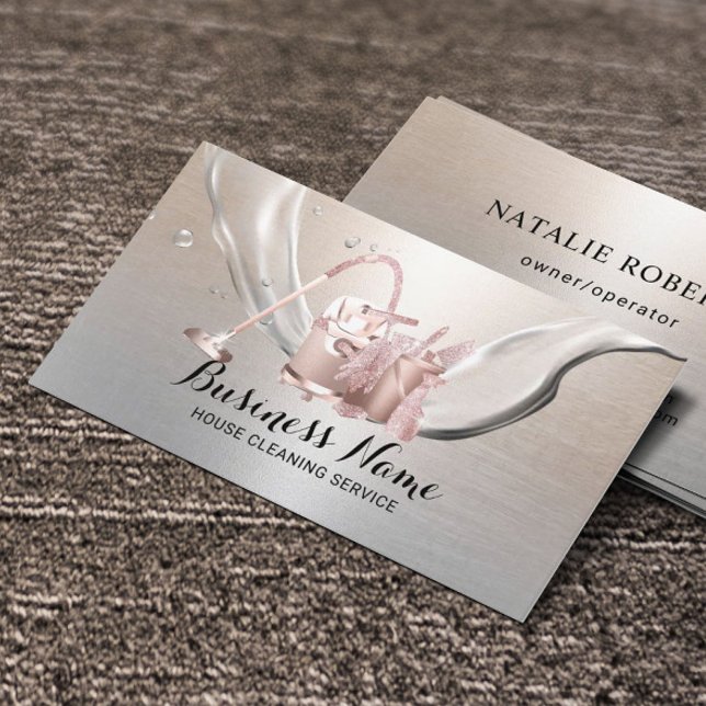 House Cleaning Service Modern Silver Housekeeping Business Card (Creator Uploaded)