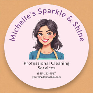 House Cleaning Service Modern Woman Pink Classic Round Sticker