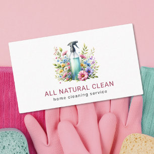 House Cleaning Service Natural Floral Business Card