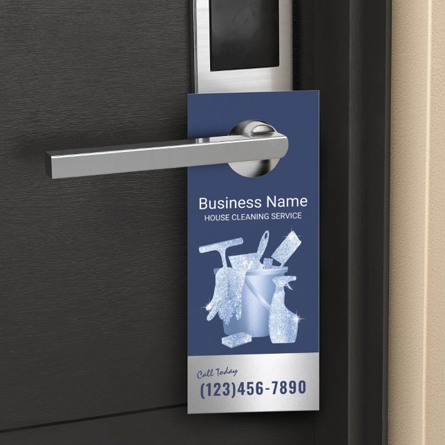 House Cleaning Service Navy Blue Housekeeping Door Hanger (Creator Uploaded)