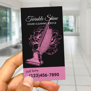 House Cleaning Service Retro Floral Vacuum Cleaner Business Card