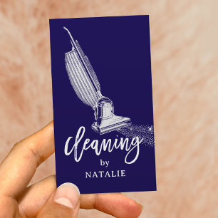 House Cleaning Service Retro Vacuum Cleaner Navy Business Card