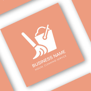 House Cleaning Service Simple Logo Peach Pink Square Business Card