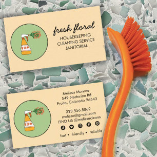 House Cleaning Service Spray Bottle Floral Logo  Business Card