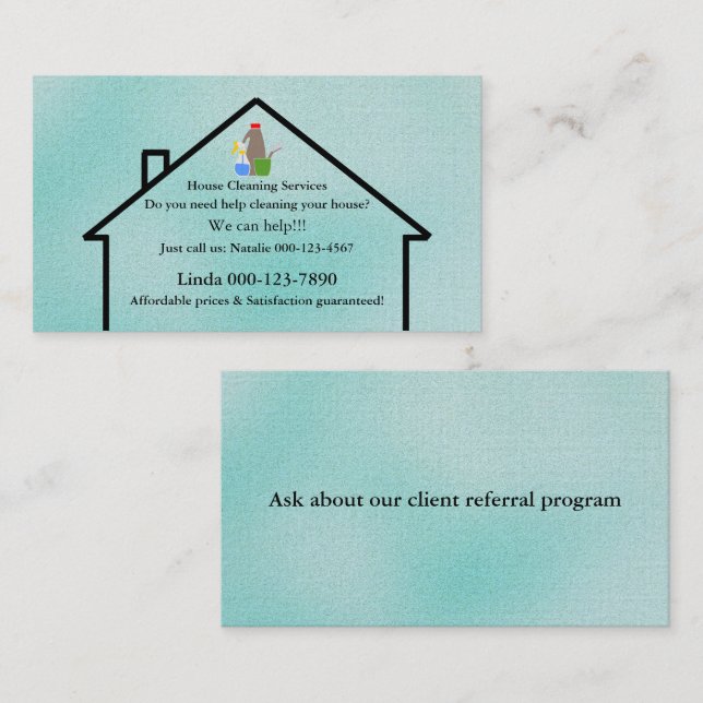 House Cleaning Services Business Card Template (Front/Back)