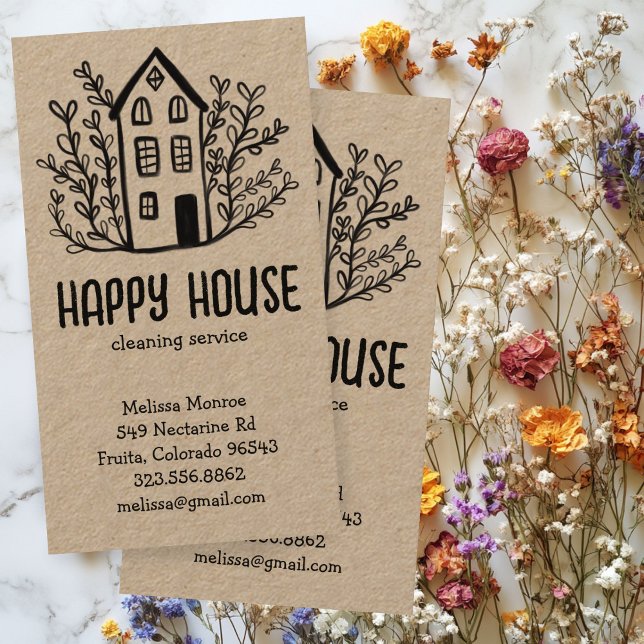 House Cleaning Services Charming Hand Drawn Kraft Business Card (House Cleaning Services Charming Hand Drawn Kraft Business Card
)