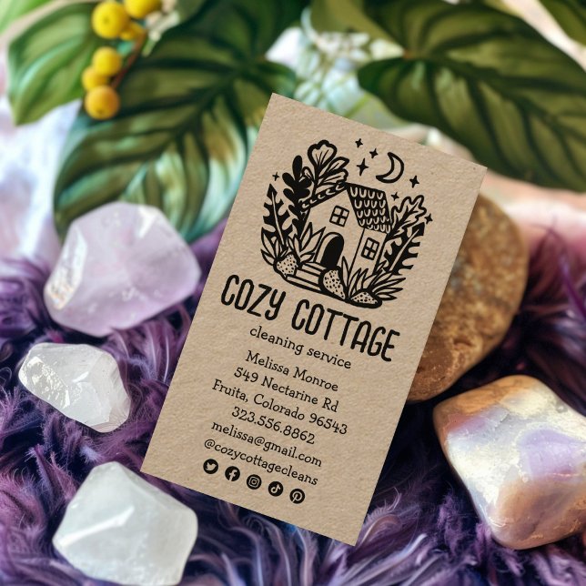 House Cleaning Services Cute Kraft Social Media Business Card (House Cleaning Services Cute Kraft Social Media Business Card
)