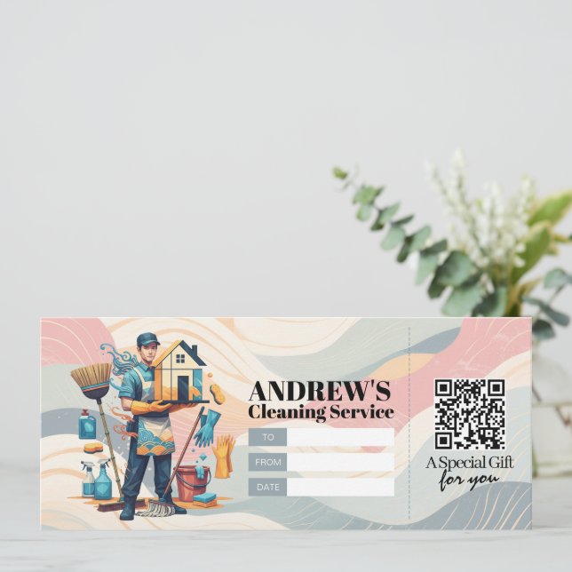 House Cleaning Services Gift Certificate Voucher Invitation (Standing Front)