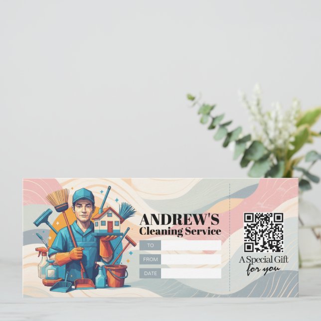 House Cleaning Services Gift Certificate Voucher Invitation (Standing Front)