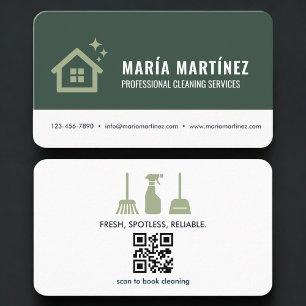 House Cleaning Services Green QR Code Business Card