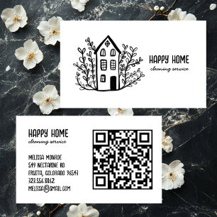 House Cleaning Services Hand Drawn Doodle QR Code Business Card