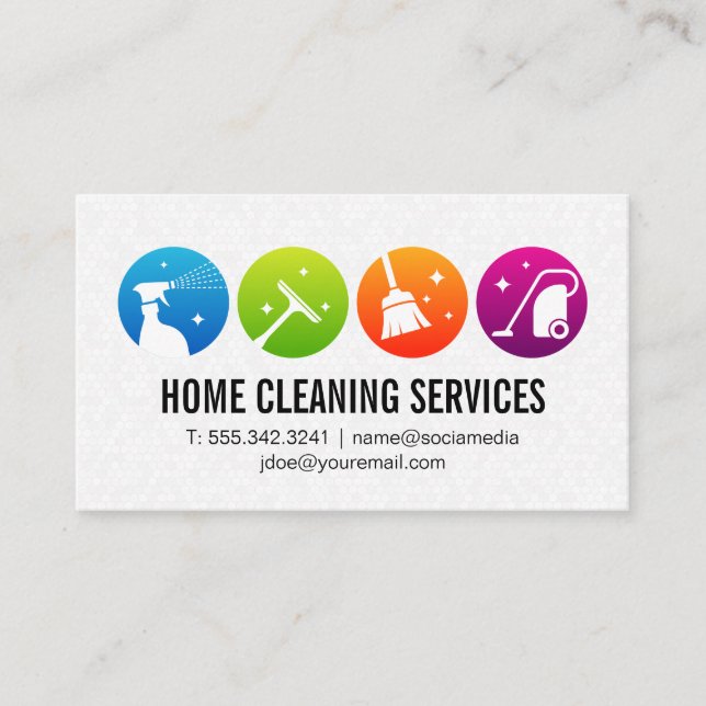 House Cleaning Services Icons | Tiling | Maid Business Card (Front)