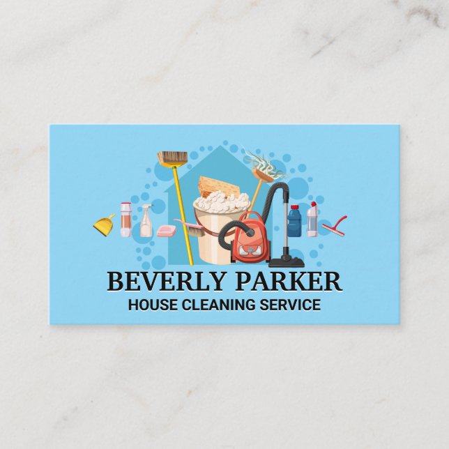 House Cleaning Services Illustrations Business Card (Front)