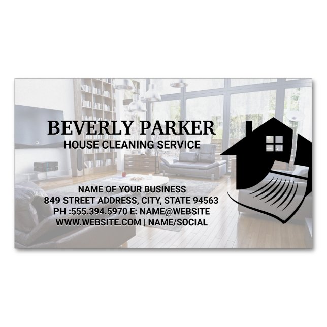 House Cleaning Services | Interior Living Room Magnetic Business Card (Front)