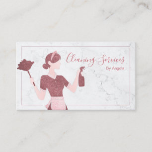 House Cleaning Services Maid Marble Rose Gold Chic Business Card