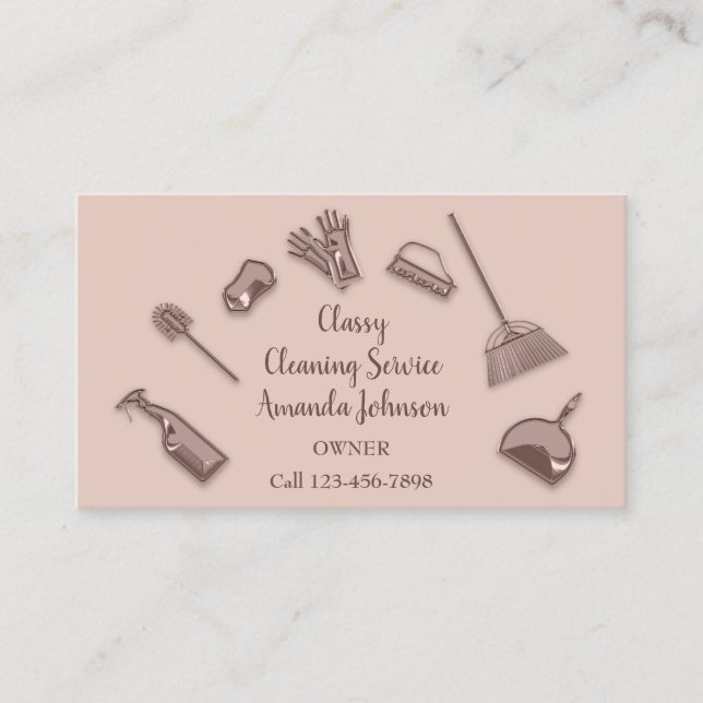 House Cleaning Services Rose Logo Maid Office Glam Business Card (Front)