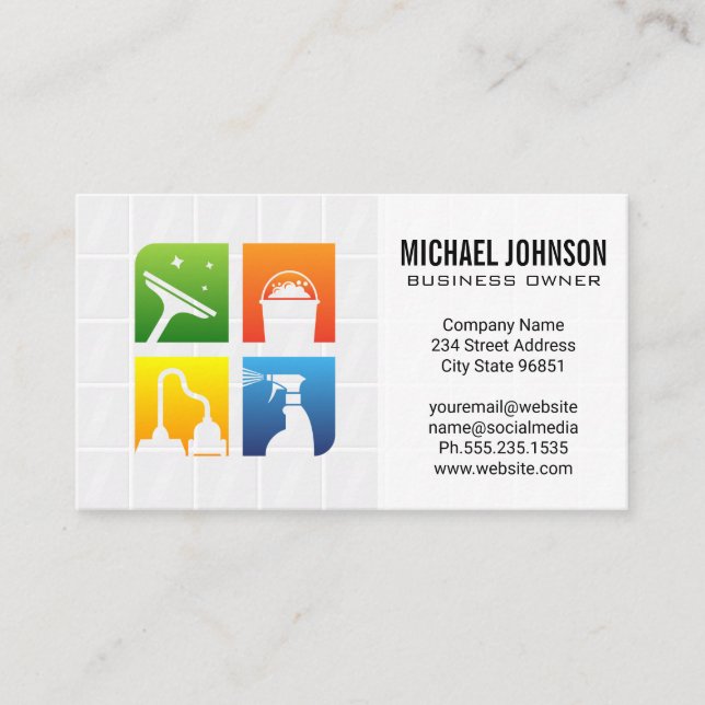 House Cleaning Services Supplies Icons Business Card (Front)