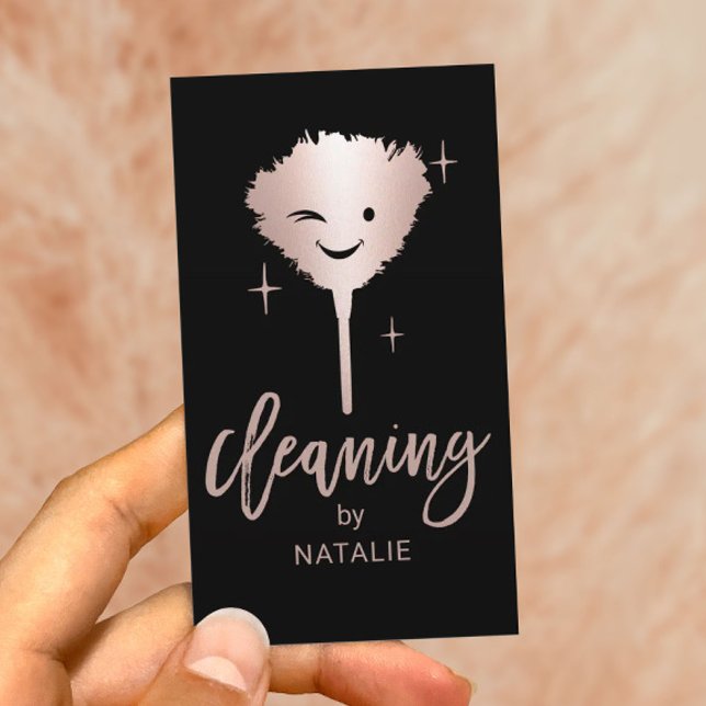 House Cleaning Smiling Feather Duster Housekeeping Business Card (Creator Uploaded)