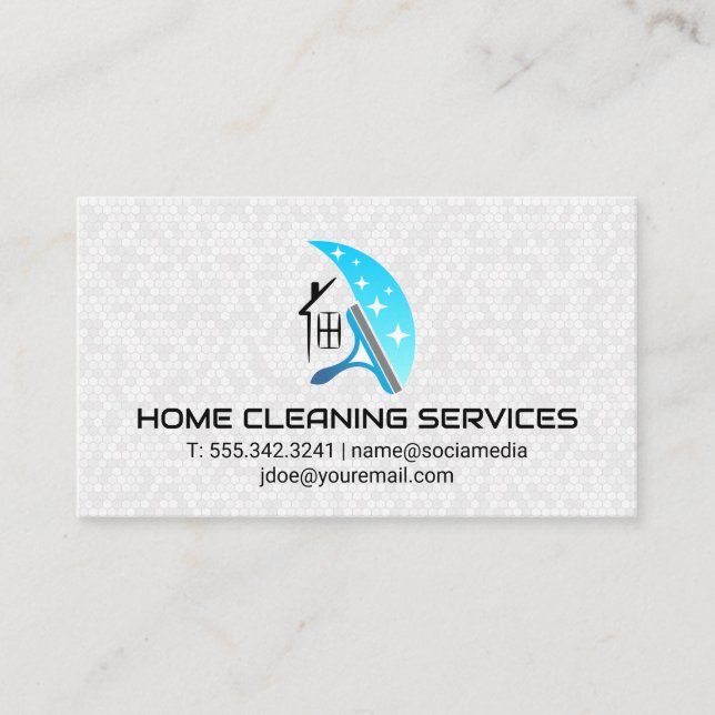 House Cleaning Squeegee Logo | Tiling Background Business Card (Front)