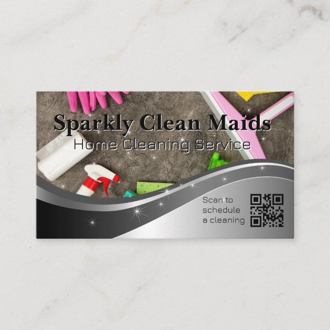 House Cleaning Tools | Qr Code Business Card (Front)
