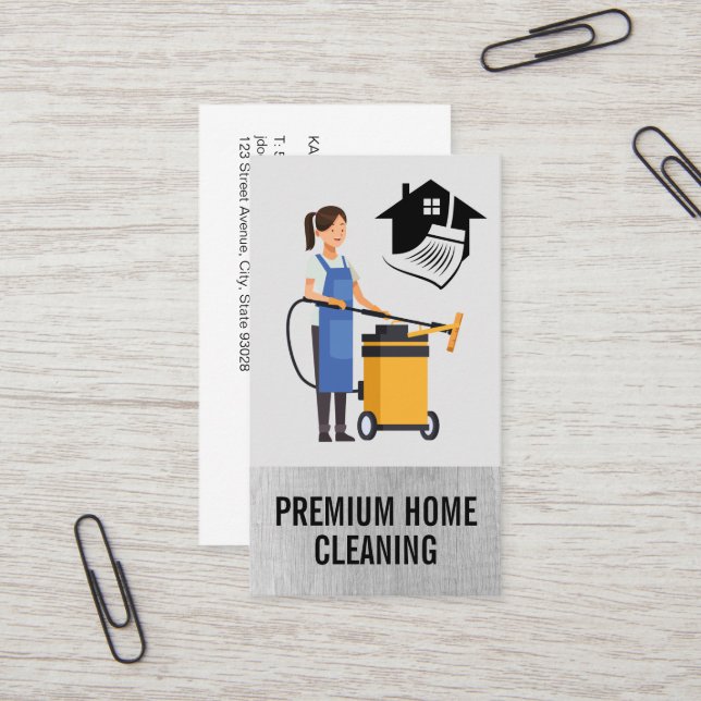 House Cleaning Worker | Vacuum Broom Business Card (Front/Back In Situ)