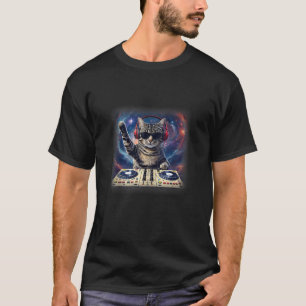 House DJ Cat Galaxy DJ Cat Kitty on Turntable Disc T-Shirt