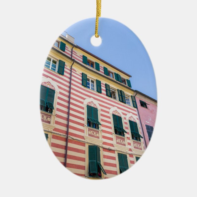 House facades Monterosso Cinque Terre Liguria Ital Ceramic Tree Decoration (Front)