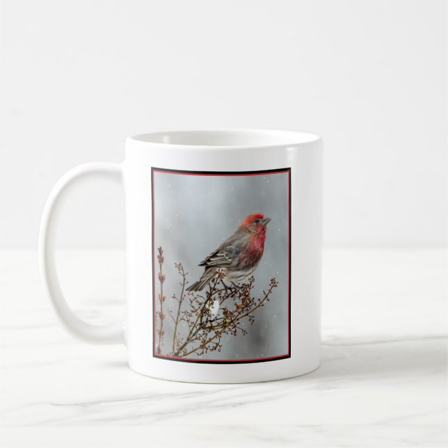 House Finch in Snow - Original Photograph Coffee Mug (Left)