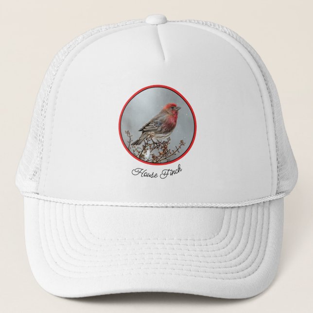 House Finch in Snow - Original Photograph Trucker Hat (Front)