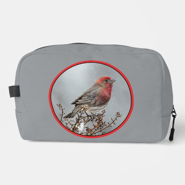 House Finch in Winter Snow Original Photograph Dopp Kit (Front)