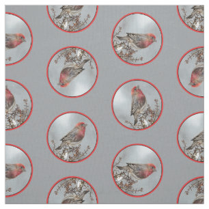 House Finch in Winter Snow Original Photograph Fabric