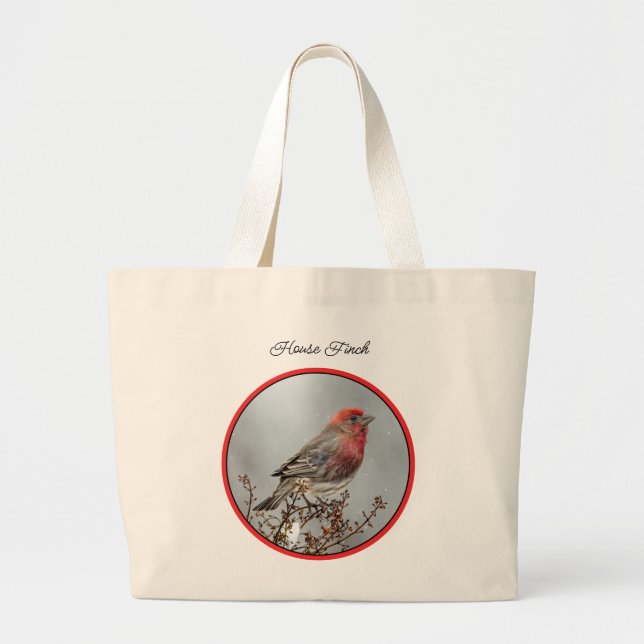 House Finch in Winter Snow Original Photograph Large Tote Bag (Front)