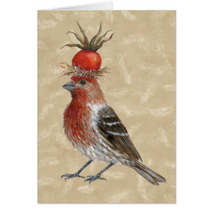 House finch on feathers card