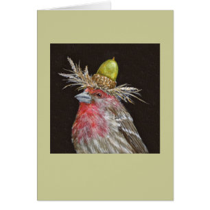house finch with acorn card