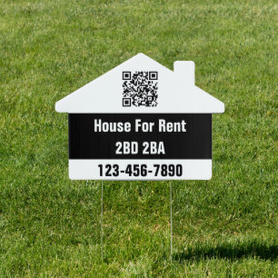 House For Rent Black White Number Bed Bath QR Code Garden Sign