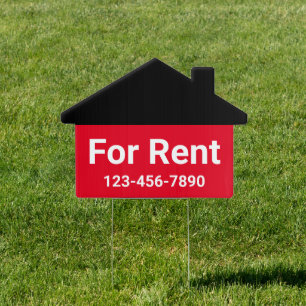 House for Rent Red and Black Phone Number Rental Garden Sign