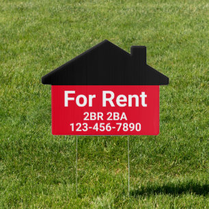 House for Rent Red Black Phone Number Beds Baths Garden Sign