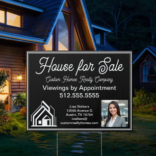 House for Sale Real Estate Company Logo Black Yard Garden Sign