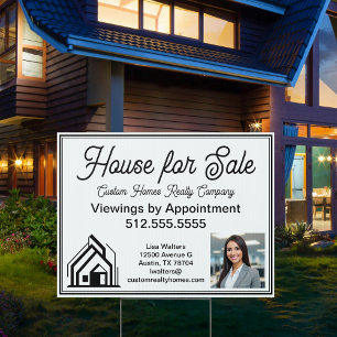 House for Sale Real Estate Company Logo Photo Yard Garden Sign