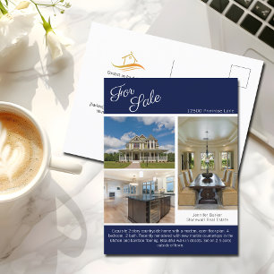 House For Sale Real Estate Listing Navy Blue Postcard