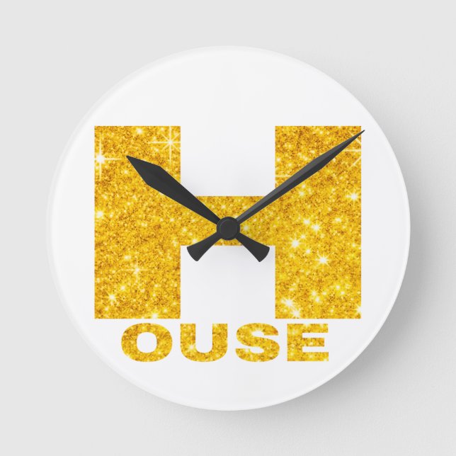HOUSE GOLD & GLITTER DESIGN #2 ROUND CLOCK (Front)