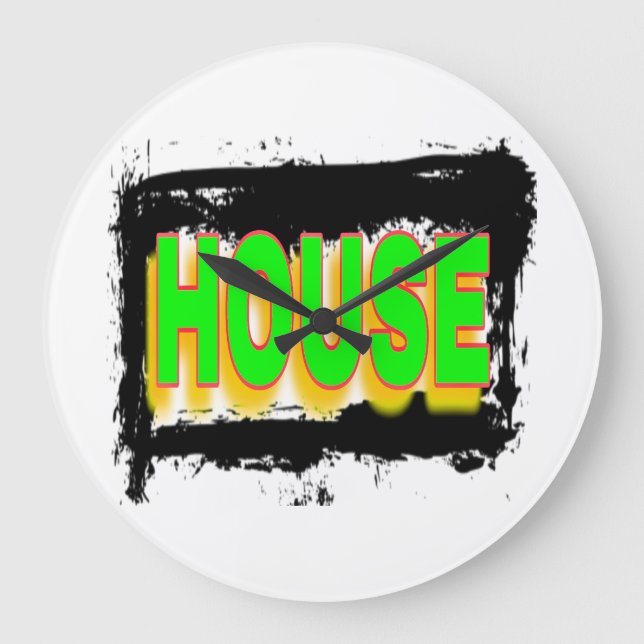 HOUSE GREEN FONTS RED OUTLINES ORANGE SHADOWS LARGE CLOCK (Front)