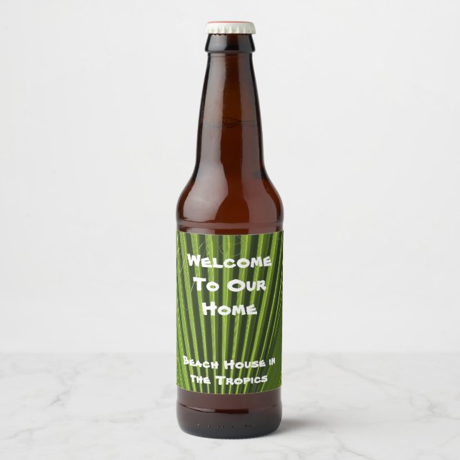 House Guest  Welcome Green Palm Leaf Appreciation Beer Bottle Label (Front)
