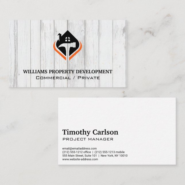 House Hammer Logo | Wood Background Business Card (Front/Back)