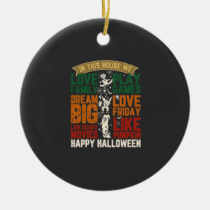 House Happy Halloween Monsters Spiderwebs Ceramic Ornament