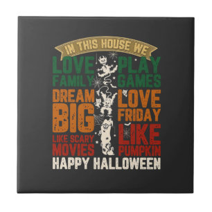 House Happy Halloween Monsters Spiderwebs Ceramic Tile