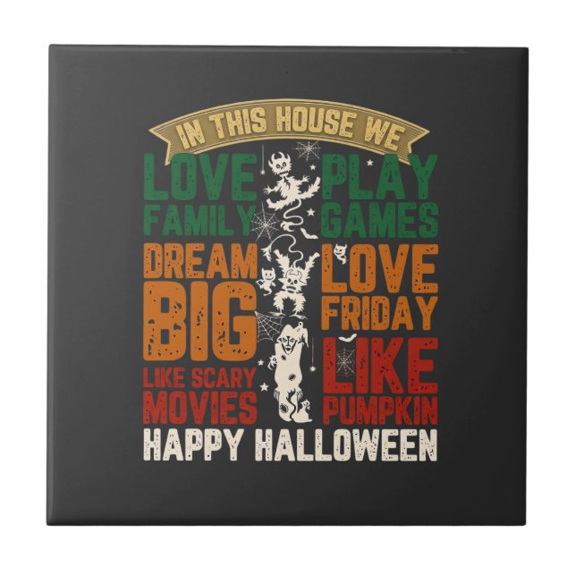House Happy Halloween Monsters Spiderwebs Ceramic Tile (Front)