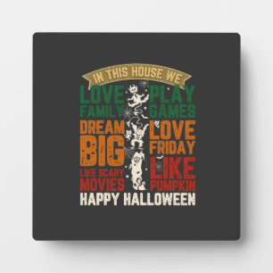House Happy Halloween Monsters Spiderwebs Plaque
