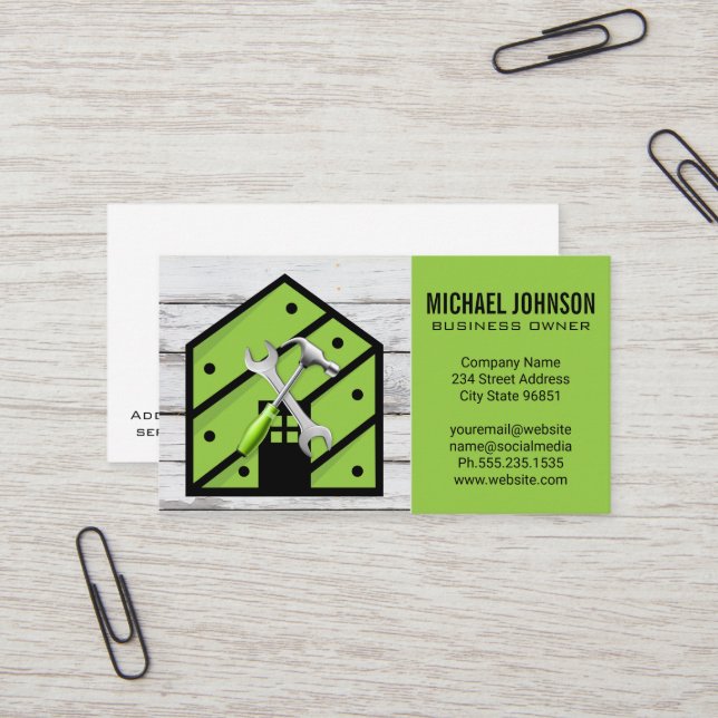 House Hardware Tools Logo | Wood Business Card (Front/Back In Situ)